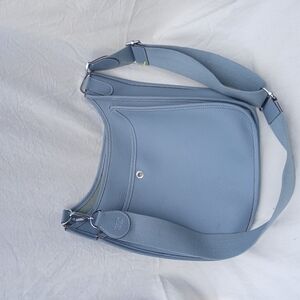 Powder Blue Leather Shoulder Bag with Adjustable Strap